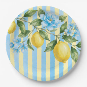 Floral Blue Lemon Main Squeeze Bridal Shower Paper Plate