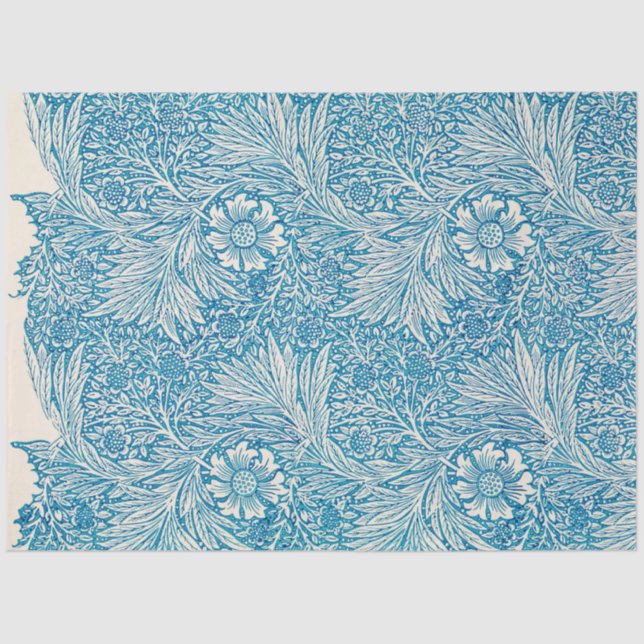 Floral Blue Marigold Ephemera Decoupage Pattern Tissue Paper (Front)