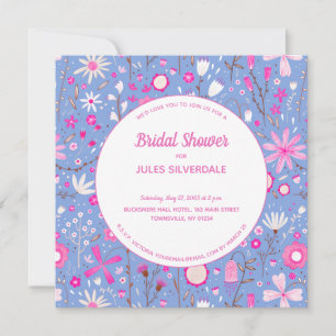 Floral Blue Modern Bridal Shower Invitation