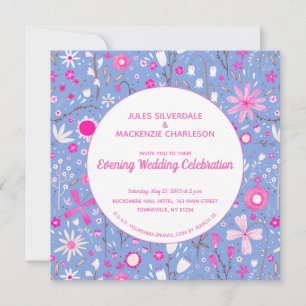 Floral Blue Modern Evening Wedding Invitation