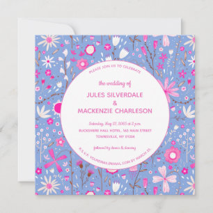 Floral Blue Modern Wedding Invitation
