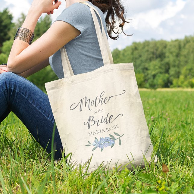 Floral Blue Mother of the Bride Calligraphy Tote Bag (Creator Uploaded)