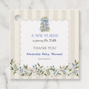 Floral Blue New Player Mahjong Baby Boy Shower Favour Tags