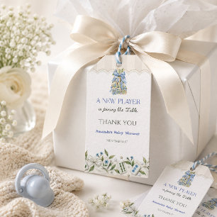 Floral Blue New Player Mahjong Baby Boy Shower Gift Tags