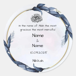 Floral blue nikkah favour stickers 