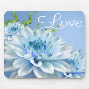 Floral Blue Peony Flower Love Mousepad