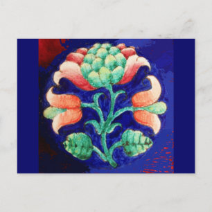 FLORAL , blue pink green Postcard