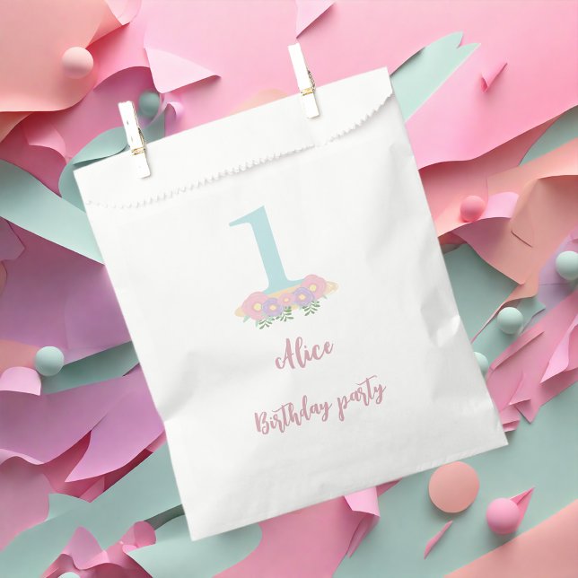 Floral blue, pink pastel 1st Birthday party Favour Bags (Creator Uploaded)
