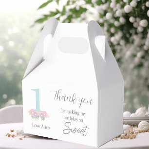Floral blue pink pastel 1st Birthday Thank you Favour Box