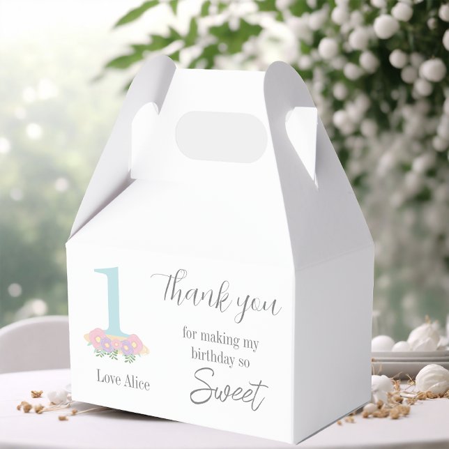 Floral blue pink pastel 1st Birthday Thank you Favour Box (Creator Uploaded)