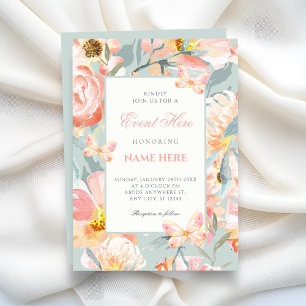 Floral Blue pink pastel Invitation