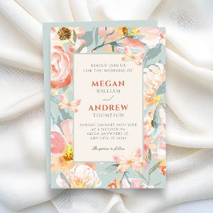Floral Blue pink pastel wedding Invitation
