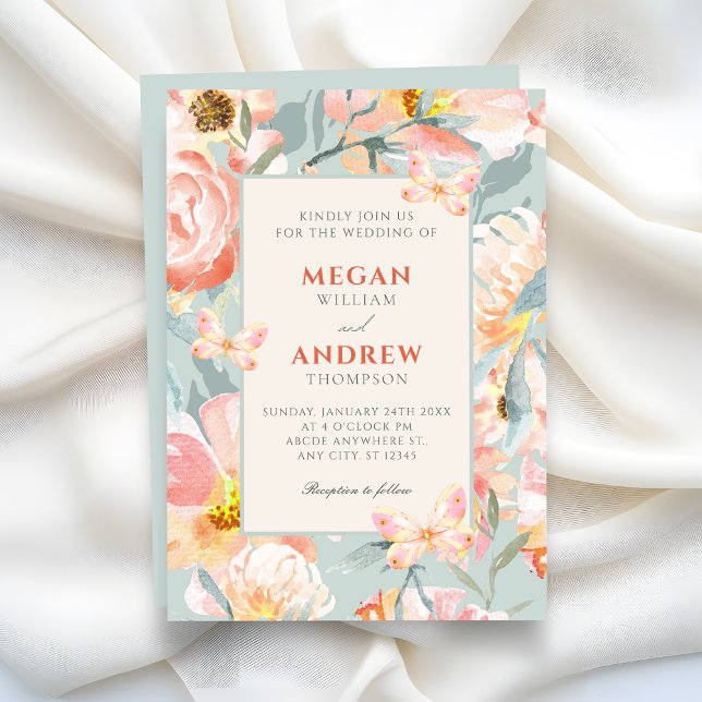 Floral Blue pink pastel wedding Invitation (Creator Uploaded)