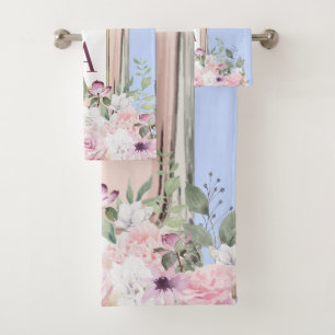 Floral Blue Pink Perfume Bottle Pretty Bath Towel Set