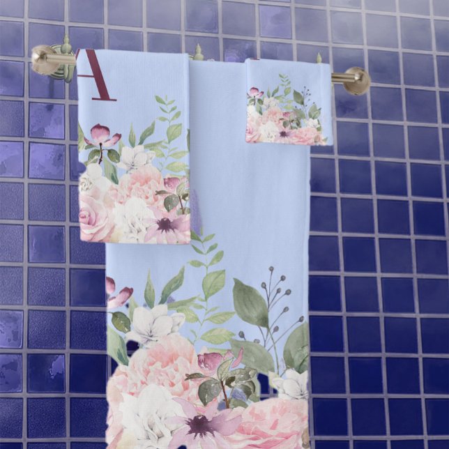 Floral Blue Pink Pretty Mothers Day Bath Towel Set (Creator Uploaded)