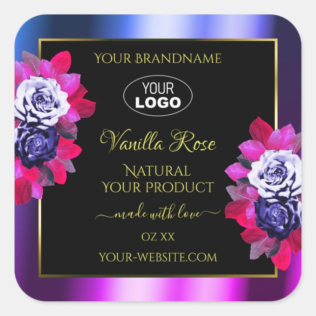 Floral Blue Pink Purple Black Product Labels Logo (Front)