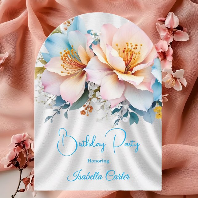 Floral Blue Pink Yellow Flowers Birthday Party Invitation (Creator Uploaded)