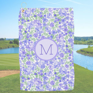 Floral Blue Preppy Custom Initial Ladies Golf Towel