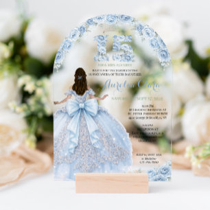 Floral Blue Princess Coquette Quinceanera Arch Acrylic Invitations