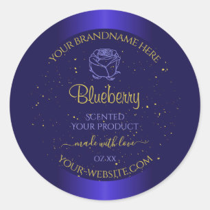 Floral Blue Product Labels Soft Gold Glitter Rose 