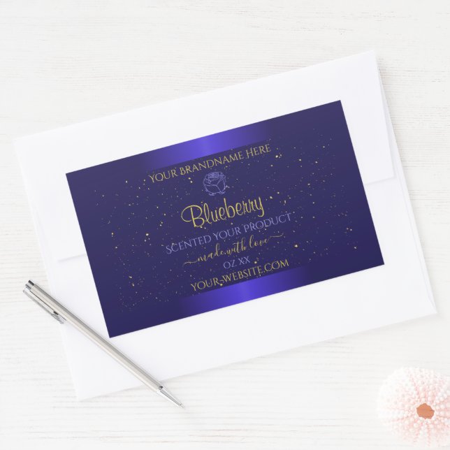Floral Blue Product Labels Soft Gold Glitter Rose  (Envelope)