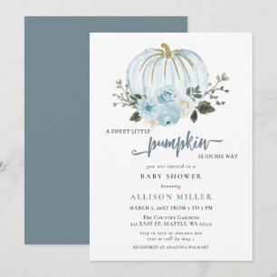 Floral Blue Pumpkin Boy Baby Shower Invitation