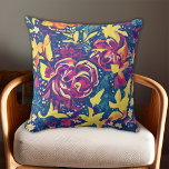 Floral Blue Purple Yellow Pattern Cushion<br><div class="desc">Pattern with abstract floral illustrations with dark blue,  purple,  and yellow colour scheme.</div>