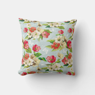 Floral Blue Redd White Cushion