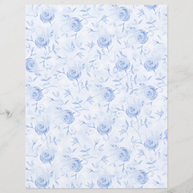 Floral Blue Roses Damask Scrapbook Paper (Front)