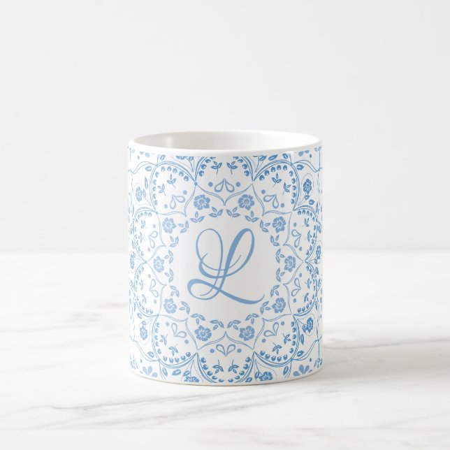 Floral Blue Simple Mandala Circle Minimalist Coffee Mug (Center)