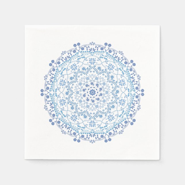 Floral Blue Simple Mandala Circle Minimalist Napkin (Front)