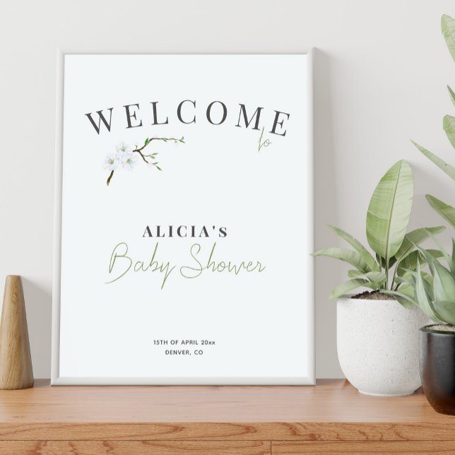 Floral blue spring boy baby shower welcome sign (Creator Uploaded)