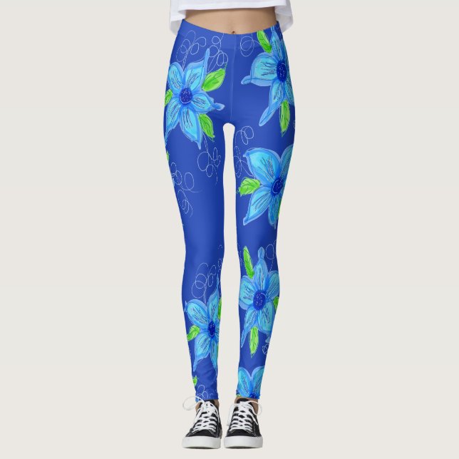 Floral Blue Star Leggings (Front)