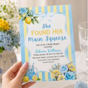 Floral Blue Stripe Main Squeeze Bridal Shower Invitation