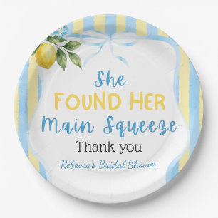 Floral Blue Stripe Main Squeeze Bridal Shower Paper Plate