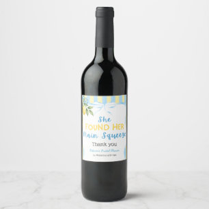 Floral Blue Stripe Main Squeeze Bridal Shower Wine Label