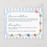 Floral Blue Stripes Details Wedding Card