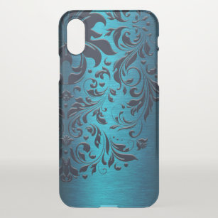 Floral Blue Swirly Lace & Metallic Blue Texture iPhone X Case