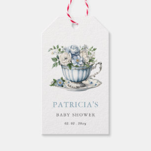 Floral Blue Tea Party Boy Baby Shower Gift Tags