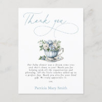 Floral Blue Tea Party Boy Baby Shower Thank You
