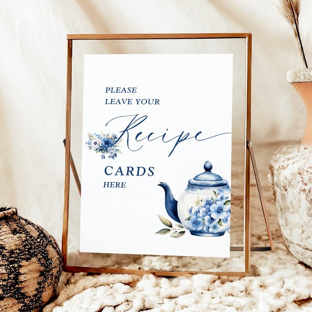 Floral Blue Tea Party Bridal Shower Recipe Cards Poster (Creator Uploaded)