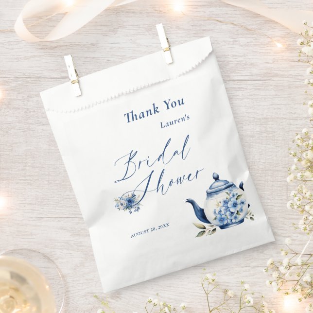 Floral Blue Tea Party Bridal Shower Welcome Favour Bags (Clipped)