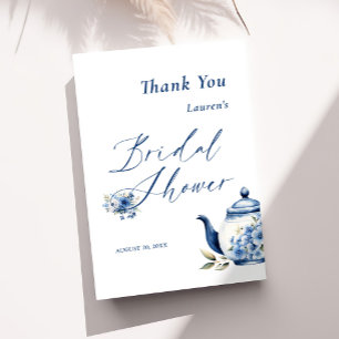Floral Blue Tea Party Bridal Shower Welcome Thank You Card
