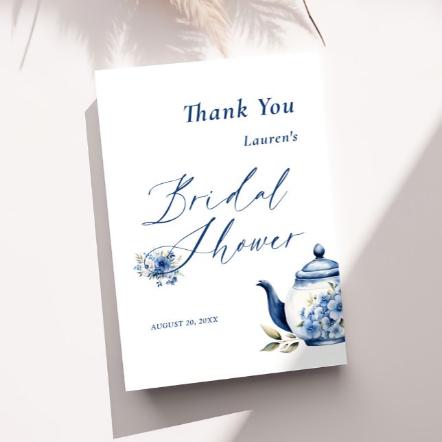 Floral Blue Tea Party Bridal Shower Welcome Thank You Card (Creator Uploaded)