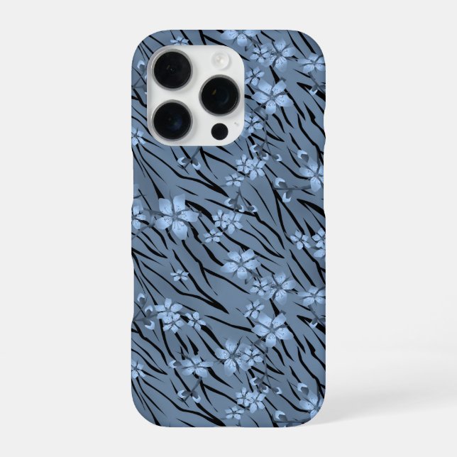 Floral, blue, tiger pattern iPhone case (Back)