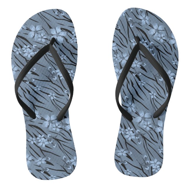 Floral, blue, tiger pattern jandals (Footbed)