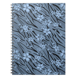 Floral, blue, tiger pattern notebook