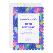 Floral blue tropical pretty pineapples 40th