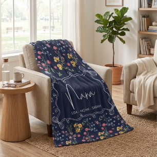 Floral Blue Unique Nana Grandkids  Fleece Blanket