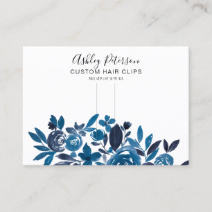 Floral blue watercolor hair clip barrette display business card